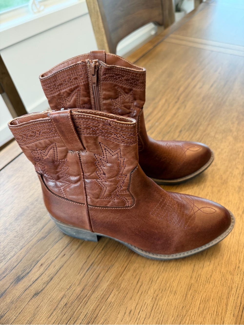 Brown Leather Western Ankle Boots